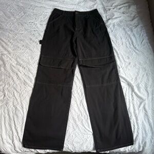 Forever 21 Black Cargo Pants with Relaxed Fit Pockets and Stitching Detail